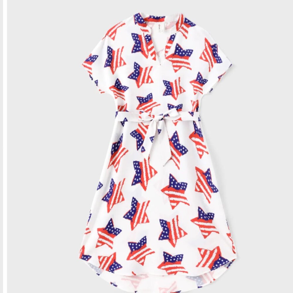 NWT White 4th of July Family Outfits – Star Flag Print Women Dress